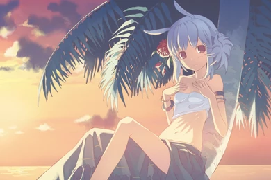 Beach Palm Trees Anime Girls H2SO4 (Illustrator) : Desktop And ...