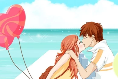 Anime Couple Kiss On The Beach