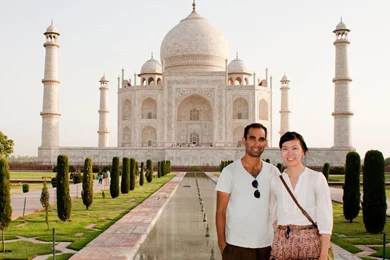 Taj mahal agra india 2 travis and sonya with the taj in the background.jpg