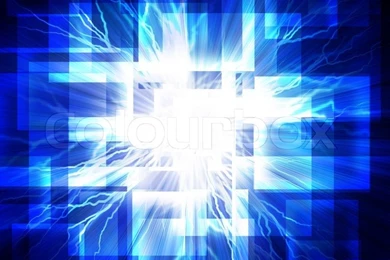 Abstract Blue Squares With Lightning. On A Dark Backgrounds Stock Photo