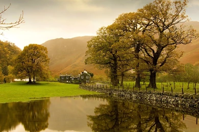 Farm House Pond Tree Reflection Landscape HD Irresistible ...