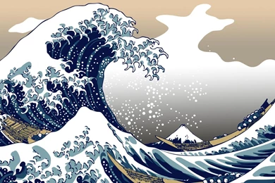 Paintings Waves Japanese Boats Vehicles The Great Wave