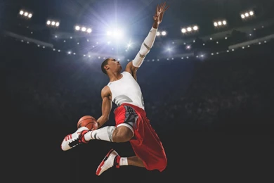 Derrick Rose Basketball Player Ball Hang Slam Dunk Adidas Stadium ...