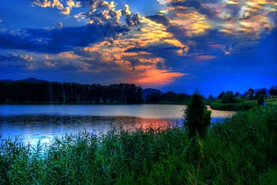 Lakes: Evening Repose Lake Trees Clouds Large Phone Wallpapers For ...