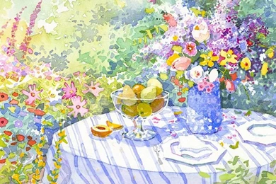 Springtime Watercolor , Spring Flowers And Afternoon Tea Time 2 ...