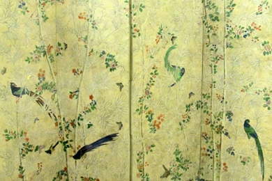 18th Century Chinese Wallpapers Screen With Bamboo And Birds For ...