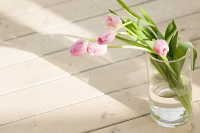 Download Wallpapers 3840x2160 Tulips, Flowers, Glass, Water, Table ...