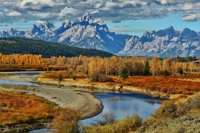 River Grand Teton National Park USA Wyoming Autumn Mountains ...