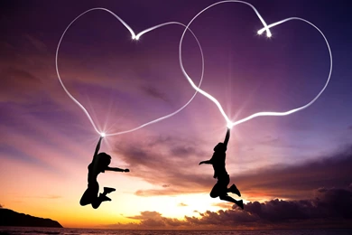 Jump Girl And Boy Love Hearts >> HD Wallpaper, Get It Now!