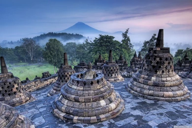 The Hidden Buddhist Temple Of Borobudur At Sunrise, Indonesia HD ...