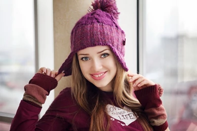 Purple Hat, Smile, Winter, Happy Girl, Window, Hd Wallpapers ...
