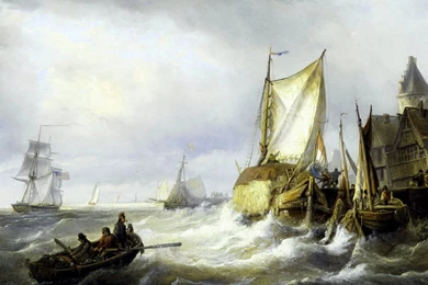 Human Life Around The Sea Paintings Wallpapers