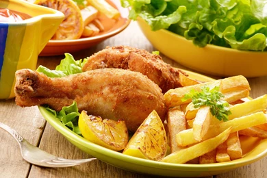 Food Meal Chicken Fries Salad Vegetables Delicious Wallpapers ...