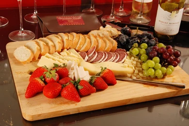 Fragrant Delicious Food Strawberries Ham Bread Grapes