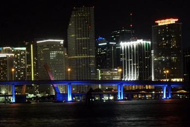 Miami City Downtown Skyline Panoramic Hdr Photo After Sunset Form ...