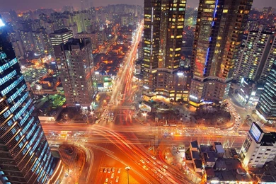 Download Wallpapers 2560x1024 Seoul, Korea, Night, Lights, Exposure ...