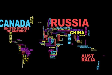 Typography Map Russia Canada Australia India China Abstract HD ...