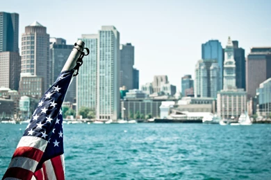 American Flag, USA, City, Buildings, Atlantic Ocean   HD Wallpapers