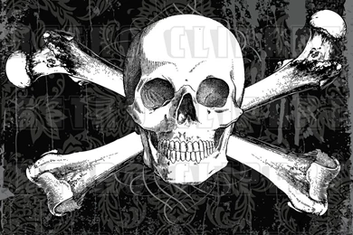 Vector Clipart Of A Skull And Cross Bones Over A Retro Swirl On A ...