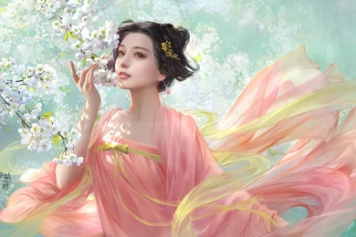 Black Hair Brown Eyes Dress Fan Bingbing Flowers Hao6578300 ...