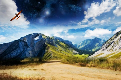 Aircraft Flying Above The Icy Mountains Wallpapers