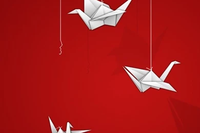 Download Origami Cranes On A Red Wallpapers For iPhone 4