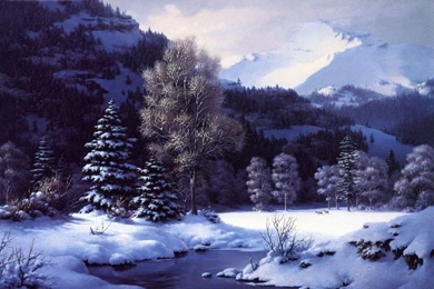 Winter Snow Crowned Silence Winter Mountain Stream Desktop ...