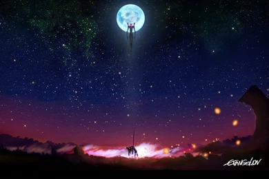 Night Stars Moon Mecha Neon Genesis Evangelion Eva Unit 01 ...