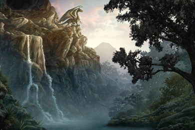 Dragons Forest Waterfall Cliff Wallpapers (