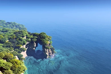 A Cliff With Vegetation In Ocean