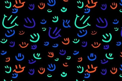 Blue, Turquoise, And Red Smiley Faces On A Black Backround ...