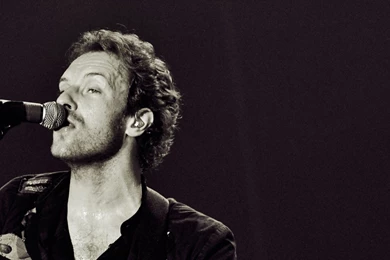 Download Wallpapers 3840x1200 Coldplay, Singing, Microphone, Guitar ...