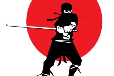 Ninja With Katana On Japanese Flag Backgrounds Vector
