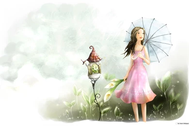 Umbrella Girl Cartoon Wallpapers