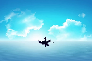 Small Boat At Sea Illustration Desktop Wallpapers