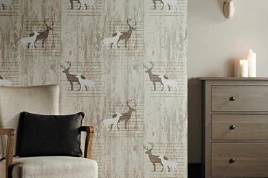 Arthouse VIP Stag Deer Animal Print Wood Cream Vinyl Wallpapers 623001