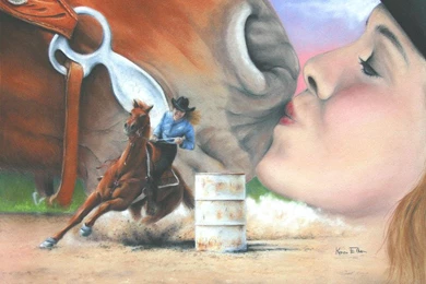 Barrel Race Pastel By Karen Elkan