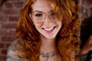 Glasses Face Tattoo Suicide Girls Women Freckles Redhead Smiling ...