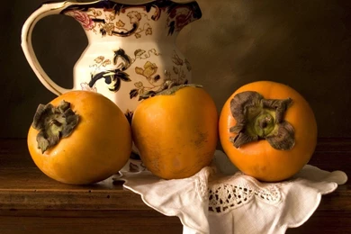 Jug Persimmons Fruits Still Life Wallpapers
