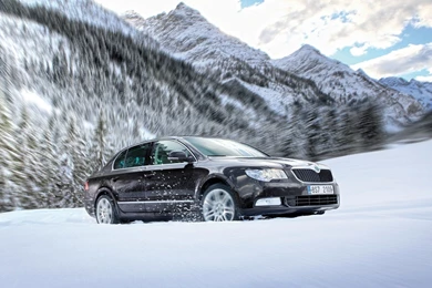Black Skoda Superb In The Snow Desktop Wallpapers
