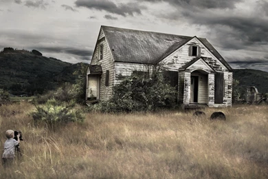 House, Wallpaper, Background, Waterfall (