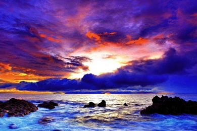 Purple Red Sunset Coast Wallpapers