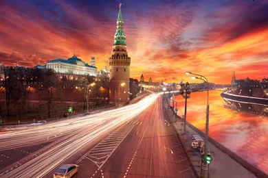 Red Sunset Over Moscow Kremlin Wallpapers For Desktop 1920x1080 Full HD