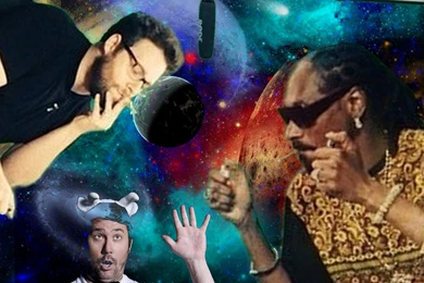 Snoop Dogg And Seth Rogen Doing Their Thing In Front Of A Large ...