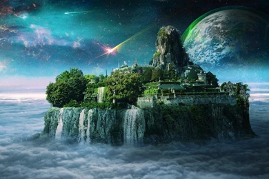 Magical Moon Planet Waterfall Cisty Castle Fantasy Island ...