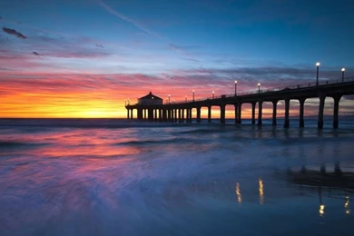 United States, California, Manhattan Beach, Sunset, Bridge ...