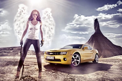 Chevy Camaro 2012 And Tough Brunette Widescreen Wallpapers