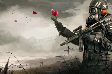 Flowers Gas Masks Soldiers Wallpapers