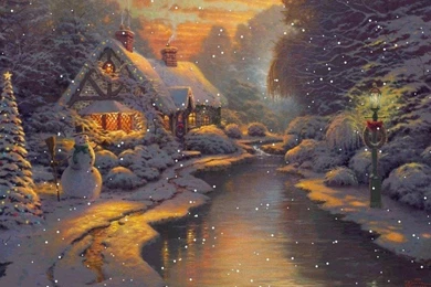 Christmas Landscape With A Cottage Wallpapers (