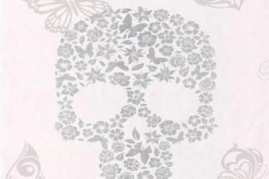 NEW LUXURY MURIVA SKULLS FLOWER BUTTERFLY SILVER GLITTER VINYL ...
